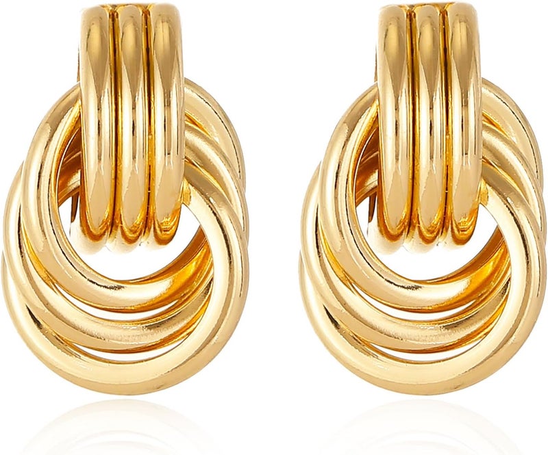 Spiritlele 14K Gold Plated Knot Earrings for Women Gold Silver Earrings Heart Link Drop Dangle Earring Chunky Golden Knotted Statement Jewelry - Image 1